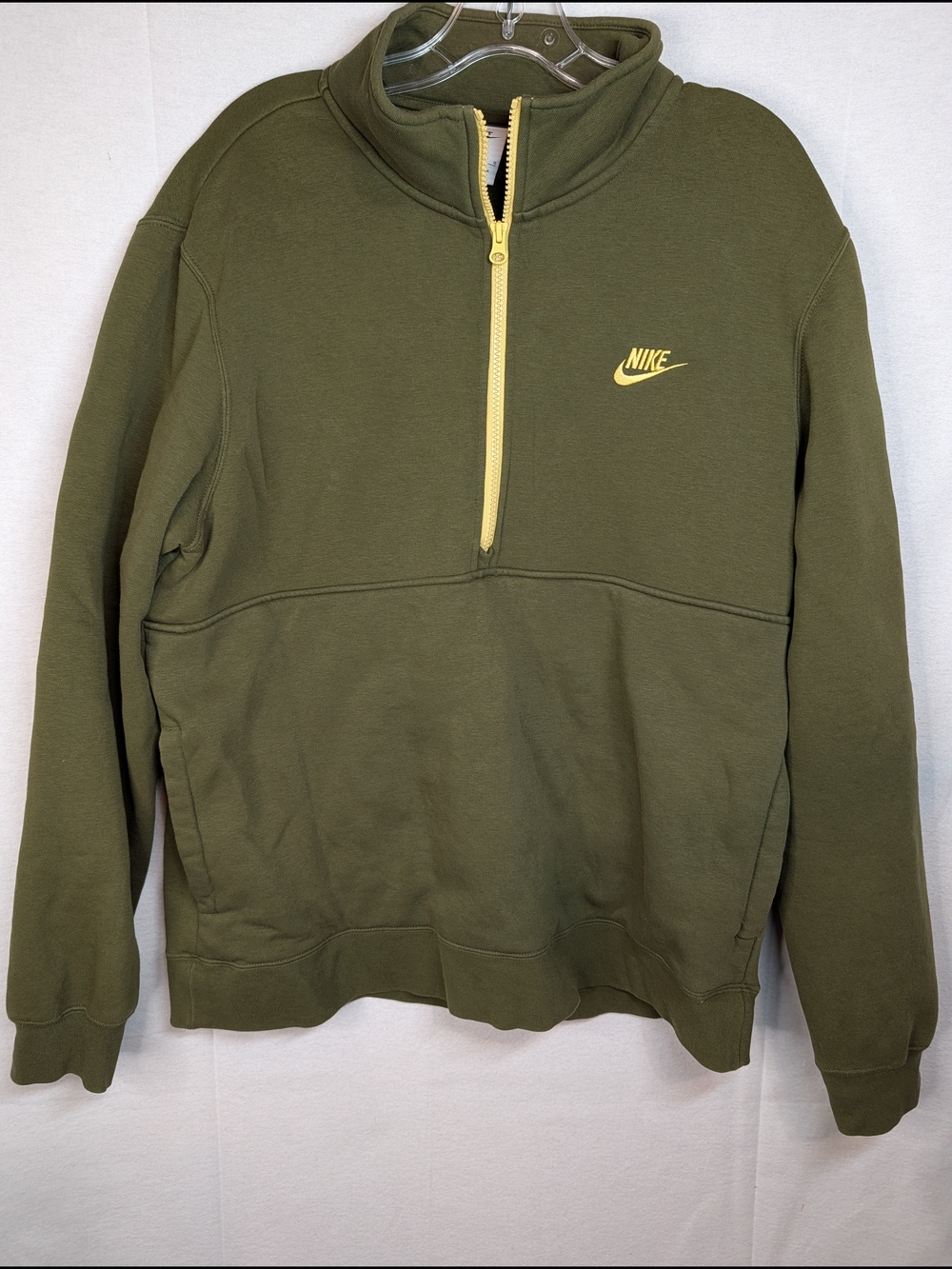 Nike Olive Green Half-Zip Pullover with Yellow Logo